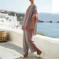 thumbnail image 4 of VBVC Women's Striped Batwing Sleeve 2 Piece Set , Beach Vacation Outfit For Women , Ladies' Wide Leg Pants Tracksuit with Pockets,Red,S-5XL, 4 of 5