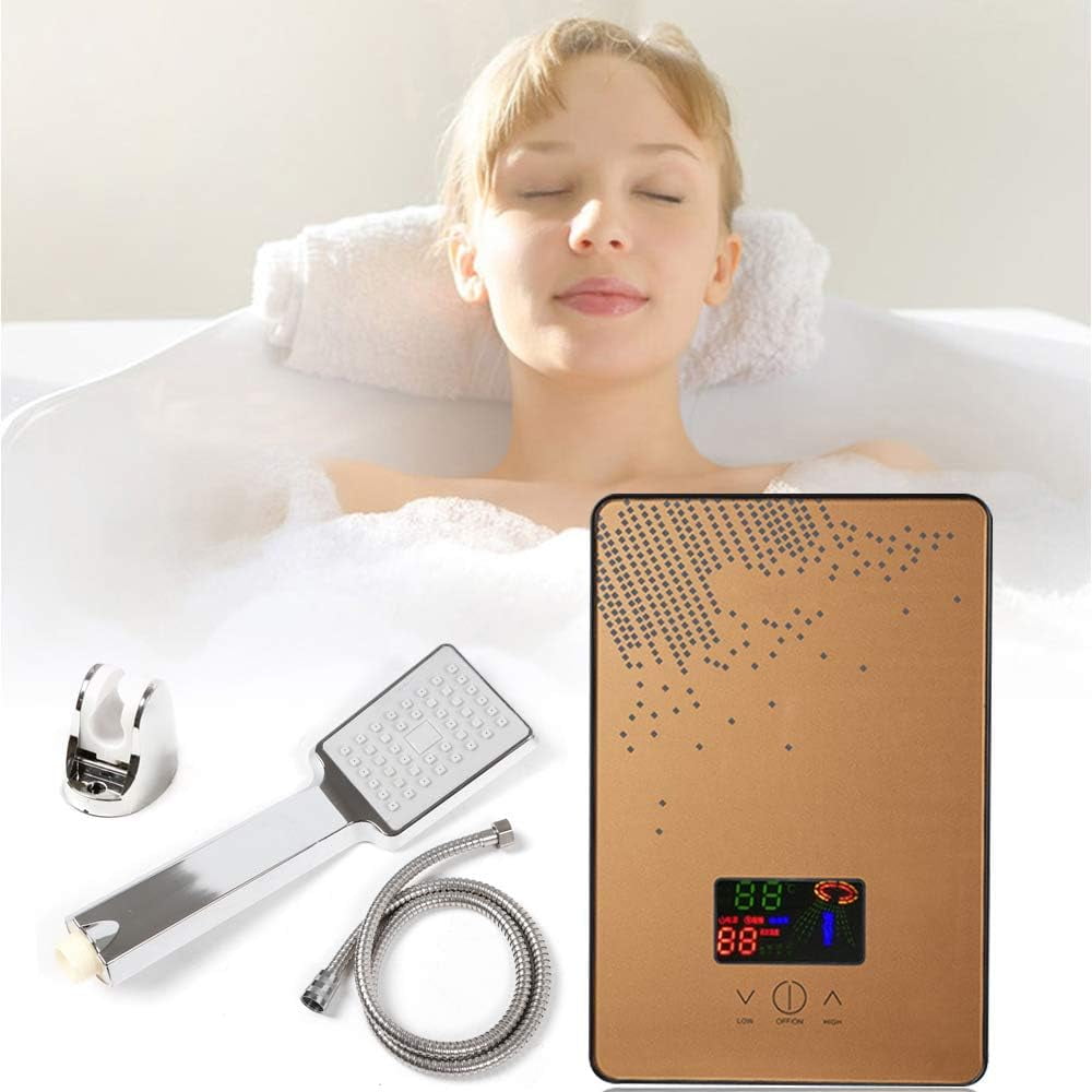 Instant Water Heater, Whole House Electric Tankless Instant Water Heater With Shower Head, Ipx4 Large Led Screen Shows Temperature