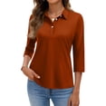 thumbnail image 3 of Hearthz Womens Golf Polo Shirts 3/4 Long Sleeve Buttons Collared Tennis Tops UPF 50+ Sun Protection Golf Shirt Work Tops Ginger XL, 3 of 6