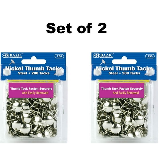 Bazic Nickel Thumb Tack, Silver, 200 Per Pack, Resists Rust (2Pack)