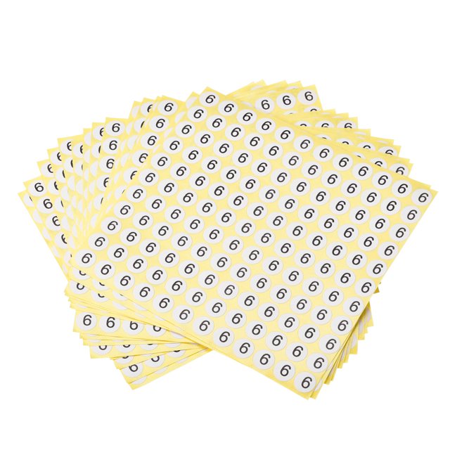 Unique Bargains 13mm Dia Coated Paper Round Number Stickers Number 6 White, 15 Sheets