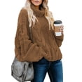 thumbnail image 3 of Asyoly Womens Chunky Cable Knit Turtleneck Sweater Balloon Long Sleeve Solid Color Casual Pullover Winter Warm Jumper Loose Tops Outerwear S-XXL, 3 of 7