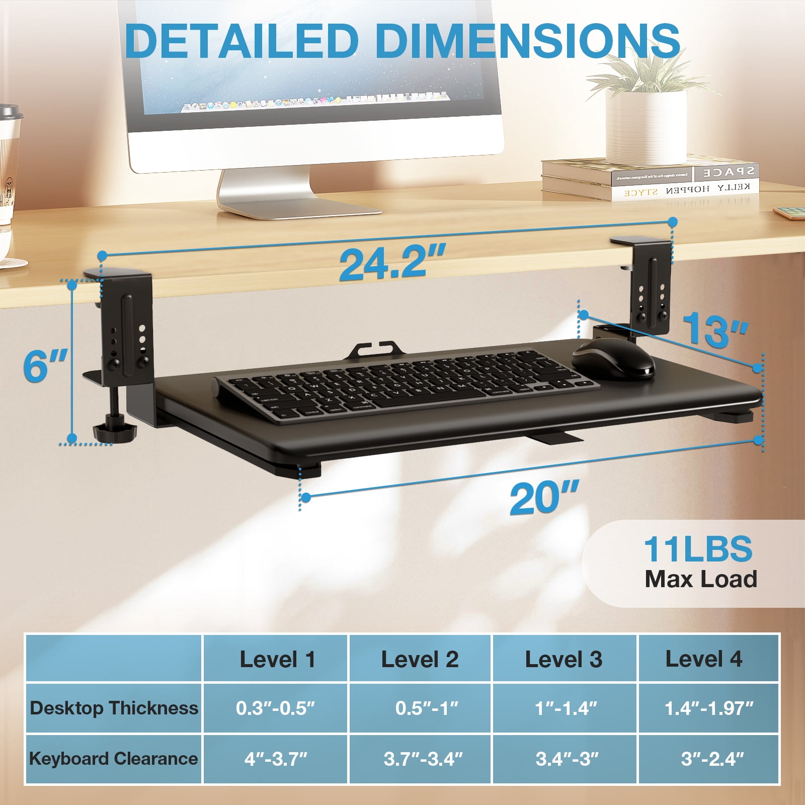 RTVR Keyboard Tray Under Desk, Pull Out Keyboard Tray with C Clamp Mount, 20" x 13" Slide-Out Platform Computer Drawer for Typing, Keyboard & Mouse Tray, Black