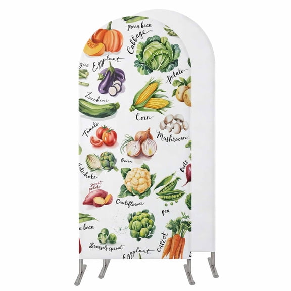 Vegetables Wedding Arch Cover, Stretchy Spandex Arch Backdrop Stand Covers 6 FT, Watercolor Farmhouse Fruits Round Top Arched Backdrop Cover for Birthday Party Ceremony Baby Shower Event