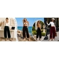 thumbnail image 3 of Women's Velvet Lace-Hem Wide Leg Pants Drawstring Waist Casual Trousers with Pockets, 3 of 7
