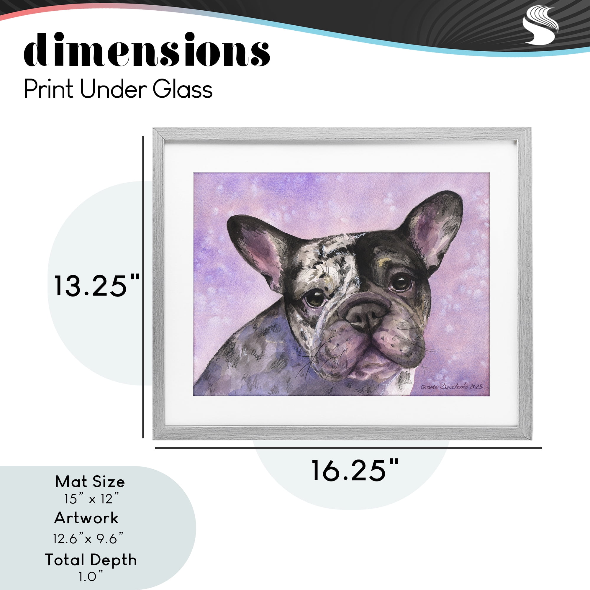 Stupell Industries Harlequin French Bulldog Gray Framed Print Under Glass, design by George Dyachenko