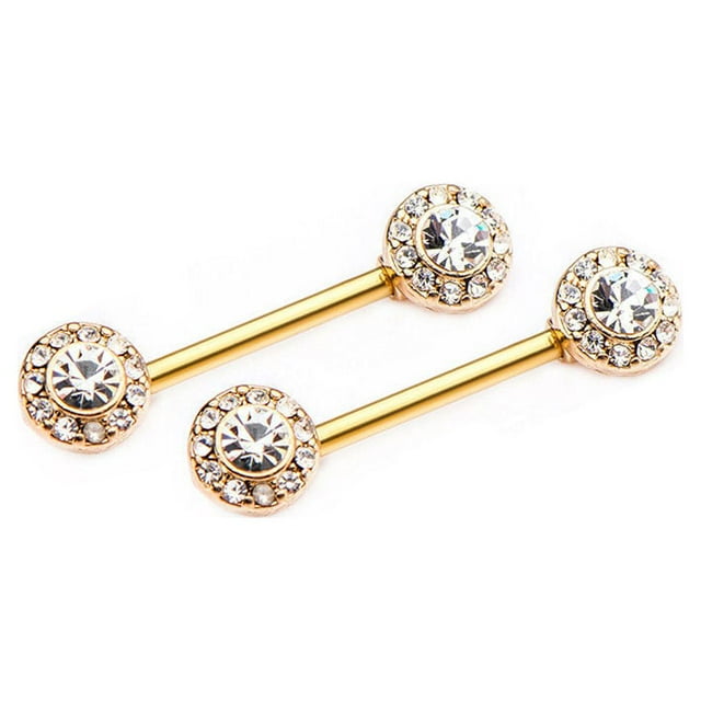 Paire de Barres de Mamelon avec Bord avant Transparent CZ