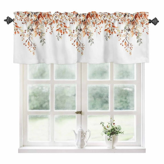 Fall Leaves Kitchen Valances for Windows 42x12 Inch Kitchen Curtains Valances Rod Pocket Farmhouse Orange Eucalyptus Leaf Floral Bathroom Window Valances for Window Treatment Decor
