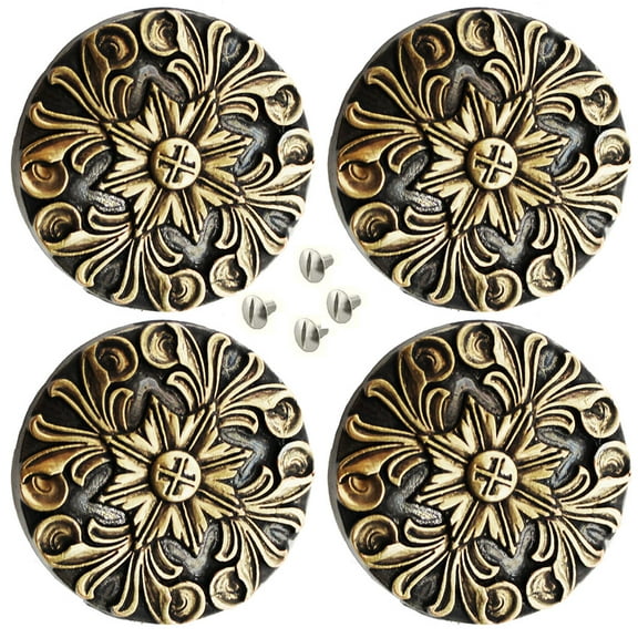 Set of 4 Conchos Western Saddle Tack 1-1/4" Brass Floral Engraved Co562