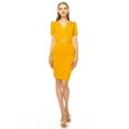 thumbnail image 4 of Women's V-neck Sheath Dress with Buckle Accent and Puff Sleeves - Elegant Office to Even, 4 of 6