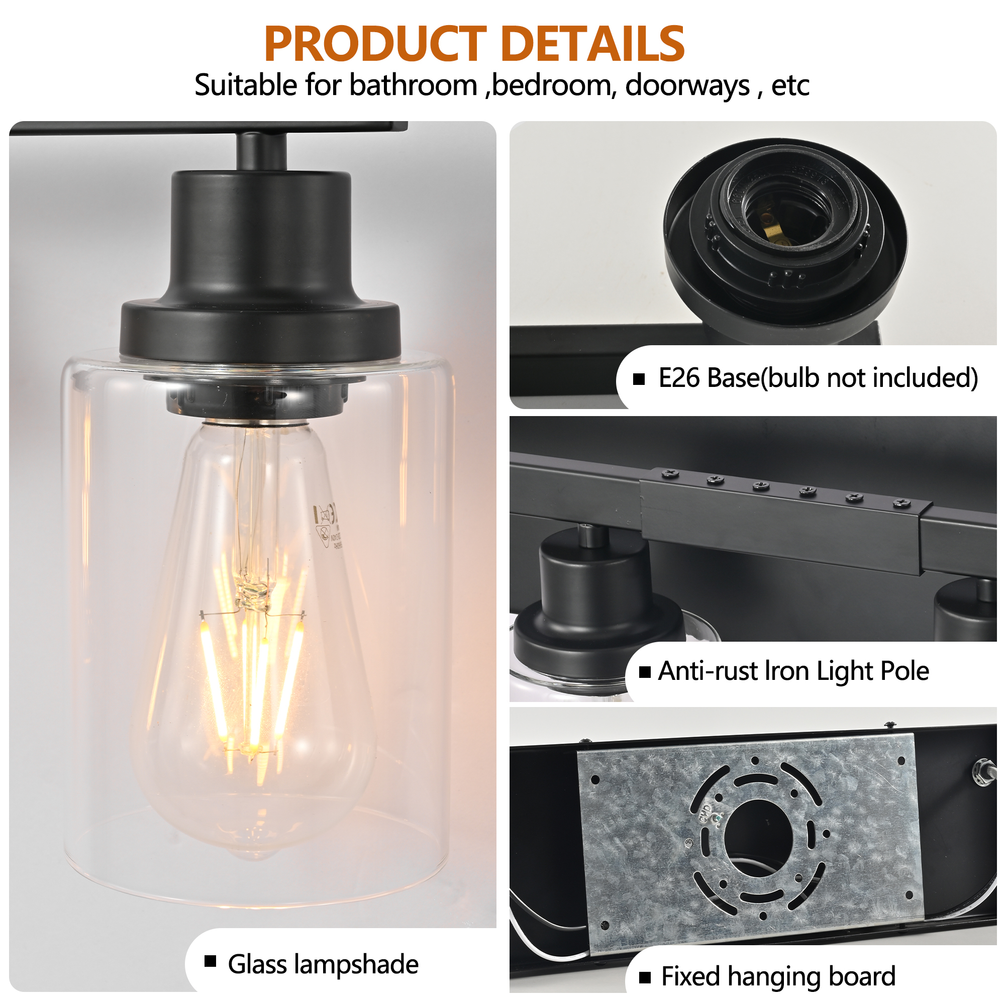 Leumius Modern Black 10-Light Bathroom Vanity Light Fixture, Industrial Wall Sconce with Clear Glass Shades for Mirror, Bathroom, Bedroom and Hallway (No Bulbs)