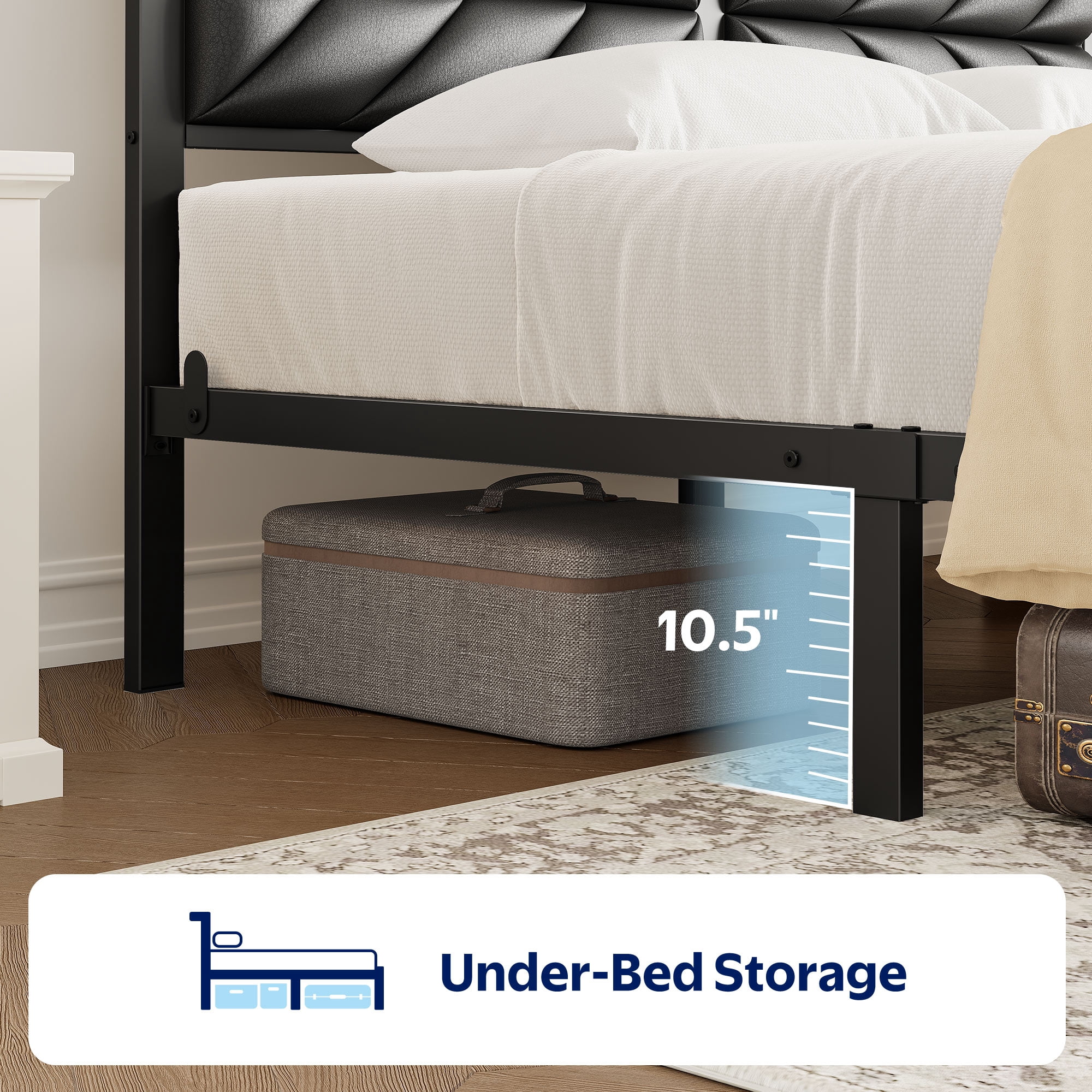 Greenstell King LED Bed Frame with Headboard Storage - Charging Station,Black
