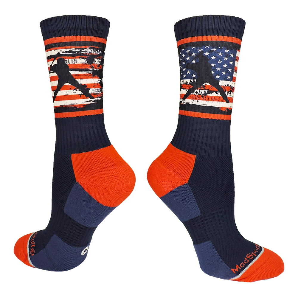 USA Flag Baseball Player Crew Socks (Navy/Red/White, Small) Navy/Red
