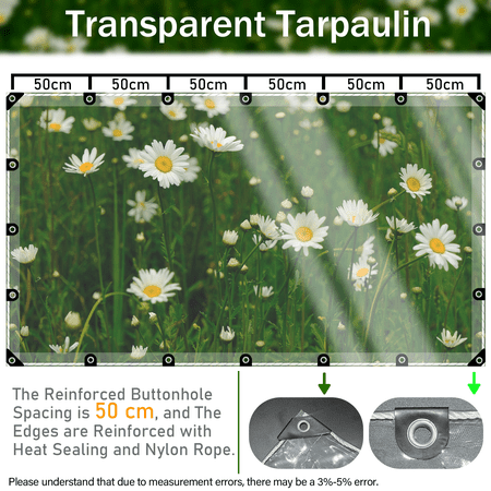Heavy Duty Clear Waterproof Tarp Heat-Sealed Reinforced Edges Rustproof Grommets - Ideal for Greenhouse Outdoor Enclosures Chicken Coop Weatherproof Cover - Includes Ropes - Size: 8ftx12ft-14mil