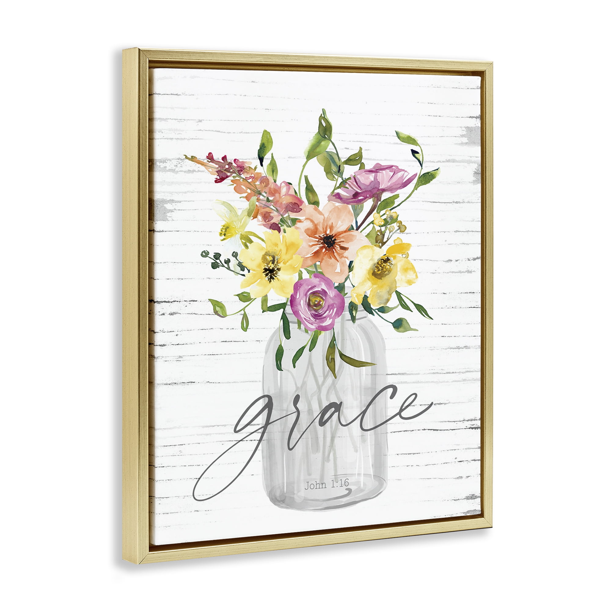 Stupell Industries Spiritual Grace Bouquet Religious Painting Gold Floater Framed Canvas Art Print Wall Art, 25 x 31