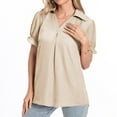 thumbnail image 6 of Women's Summer Clothes Comfy Casual Shirts Dressy Casual Tops for Lady V Neck Blouse Solid Color Short Sleeve Loose Fit Flowy Tunic Tops Vintage Fashion 2024 Khaki T Shirts M, 6 of 8