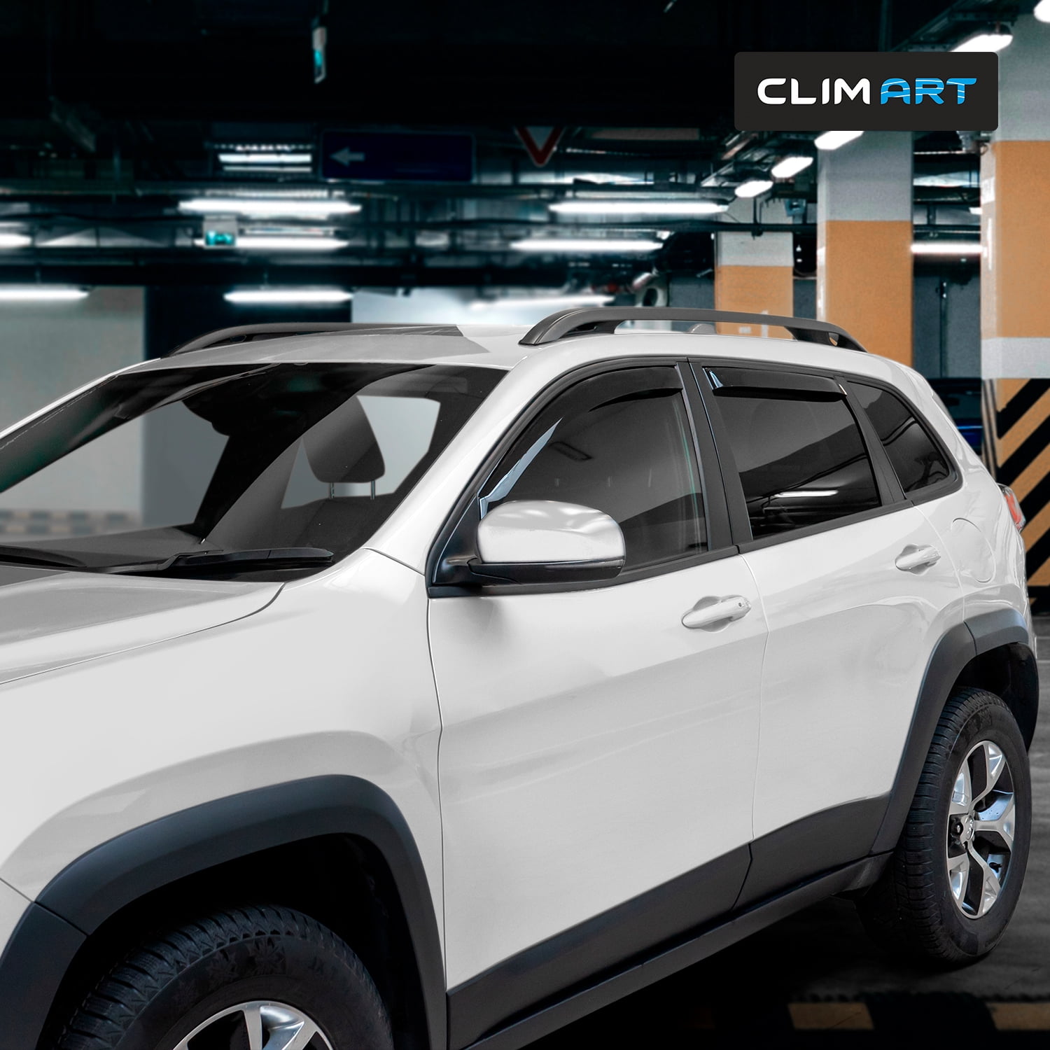 CLIM ART in-Channel Incredibly Durable Rain Guards for Jeep Cherokee 2014-2023, Dark Smoke Car Accessories, Vent Window Visors, Vent Deflector, Original Window Deflectors, 4 pcs - 614031