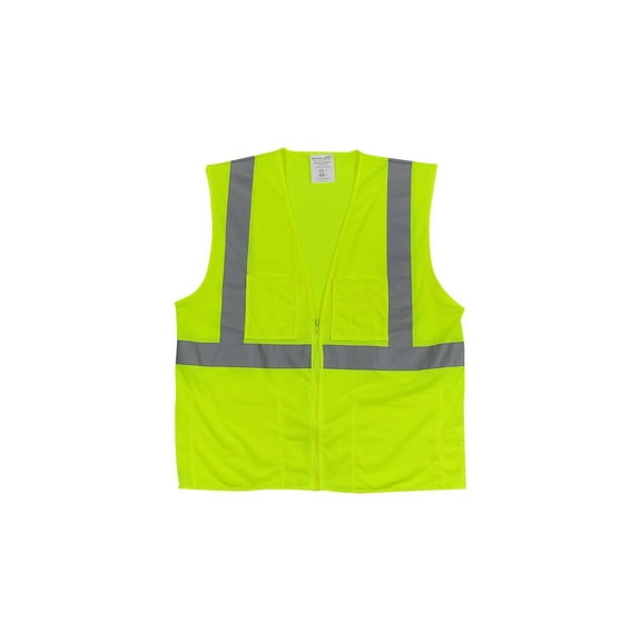 PIP ANSI Class 2 4-Pocket Zipper Safety Vest Mesh 2XL Lime Yellow 302MVGZ4PLY2X