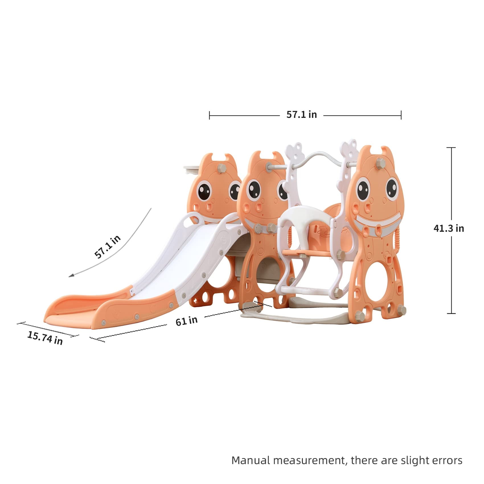 UNICOO® Toddler Slide and Swing Set, 4 in 1 Kids Indoor and Outdoor Playground Combination Climber/Slide/Swing/Basketball Hoop for Boys & Girls (4 in 1 - Light Orange)