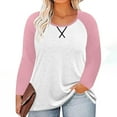 thumbnail image 4 of HWRETIE Women's Plus Size Sweatshirt Casual Chest Print Solid Color Round Neck Pullover Loose Long Sleeved Raglan Top Pink, 4 of 6