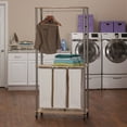 thumbnail image 3 of Household Essentials Modern Laundry Center with Wheels, 6 Load Capacity, Steel Frame, 3 Washable Linen Bags, MDF Shelves with Hanging Bar, Easy Twist-On Assembly, Light Ash Wood Grain Laminate, 3 of 6