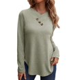 thumbnail image 2 of Camiseta de Manga Larga con decoración de Botones para Mujer Blusa Informal Suelta con Cuello en V y Dobladillo Irregular para Trabajo de Oficina Gris XL, 2 of 8