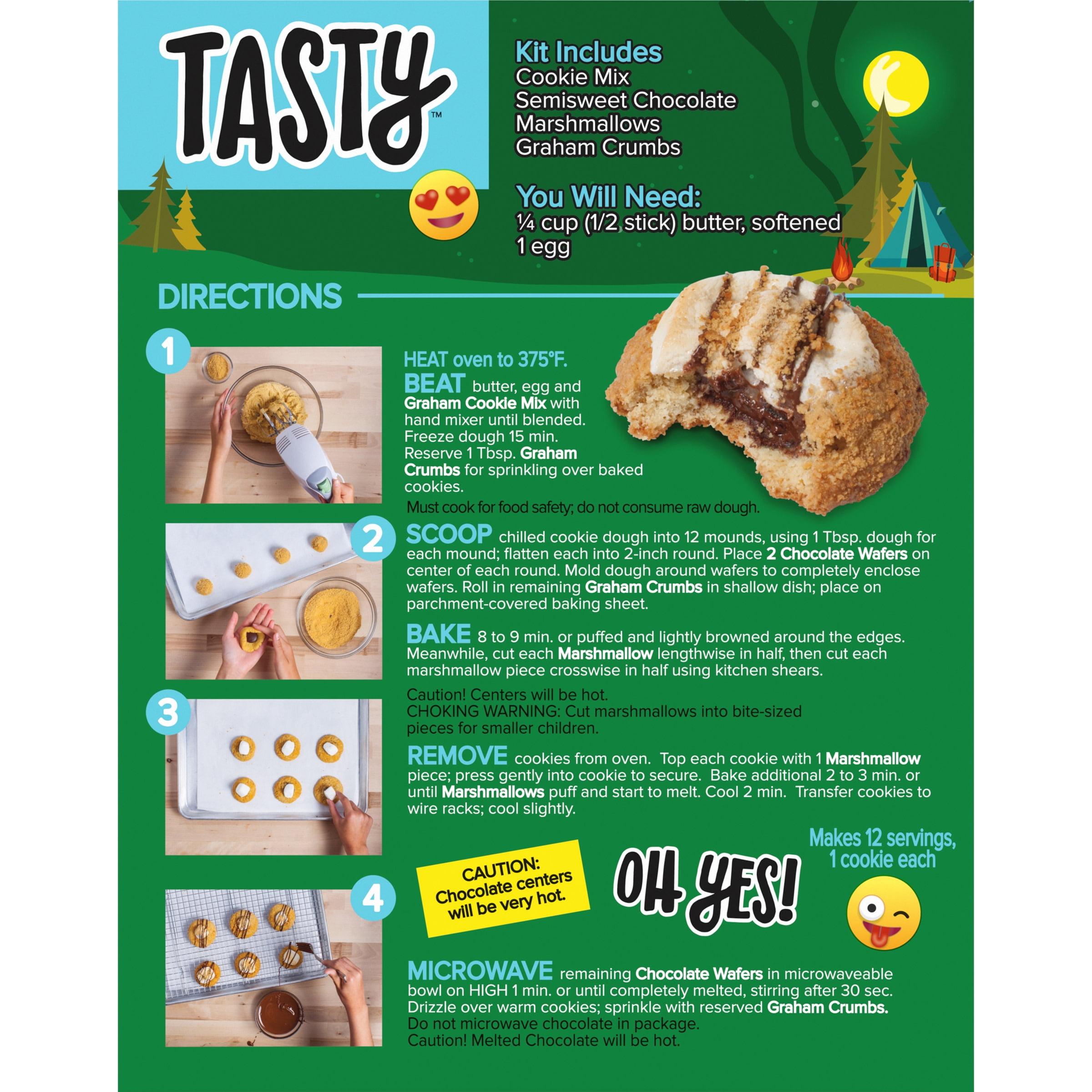 Tasty Campfire S'Mores Stuffed Cookies Dessert Kit with Cookie Mix, Chocolate Marshmallows & Graham Crackers, 14.6 oz Box