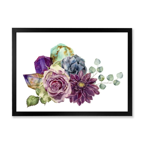Designart 'Bouquet of Succulents Eucalyptus With Flowers' Traditional Framed Art Print