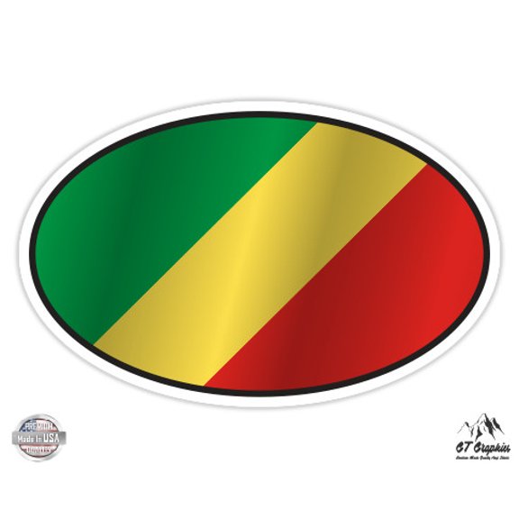 Republic of the Congo Flag Oval - 3" Vinyl Sticker - For Car Laptop I-Pad Phone Helmet Hard Hat - Waterproof Decal
