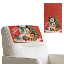 COEQINE Recliner Headrest Protector PU Leather Waterproof Sofa Headrest Covers with Adhesive Backed Hook and Loop Fasteners for Living Room Decor, 17x27 Inch, Snowman Deer Vintage Chrismtas, Set of 2