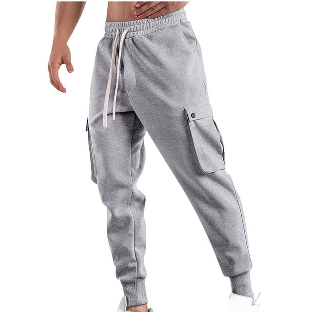 Atogsazn Mens Athletic Cargo Sweatpants Casual Elastic Waist Drawstring Pants Loose Solid Color Pants Gray M Fashion