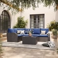 thumbnail image 3 of CorLiving Brisbane Rust-Resistant Resin Wicker and Steel Left Arm Outdoor Patio Sectional Piece with Cushions, Charcoal Grey/Navy Blue, 3 of 9