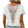 thumbnail image 2 of Dealovy Womens Tops Lace Crochet Back Dressy Casual Blouses Round Neck Loose Fitting Solid Color T-Shirts, 2 of 7