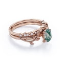 thumbnail image 3 of JeenMata Art Deco Filigree Milgrain - 1.5 Carat Egg Cut Genuine Dendritic Moss Green Agate and Moissanite - Beautiful Leaf Bridal Ring Set - 18K Rose Gold Plating over Silver, 3 of 6