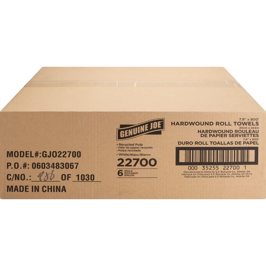 Genuine Joe, GJO22700, Hardwound Roll Paper Towels, 6 / Carton, White