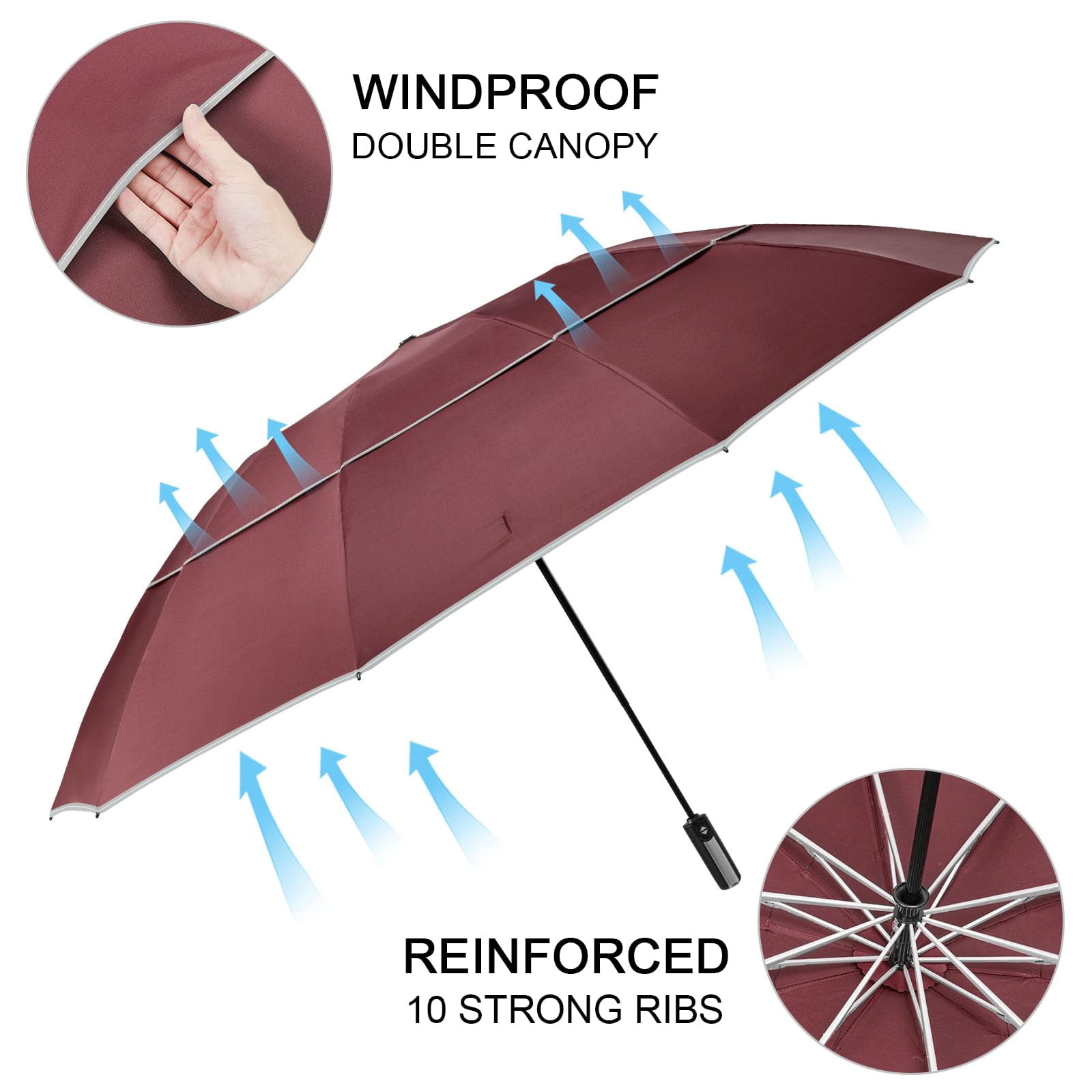 G4Free 54/62 inch Windproof Inverted Umbrella, Reflective Stripe Double Canopy, Automatic Open/Close, Compact for Travel, 10 Ribs Rain Protection