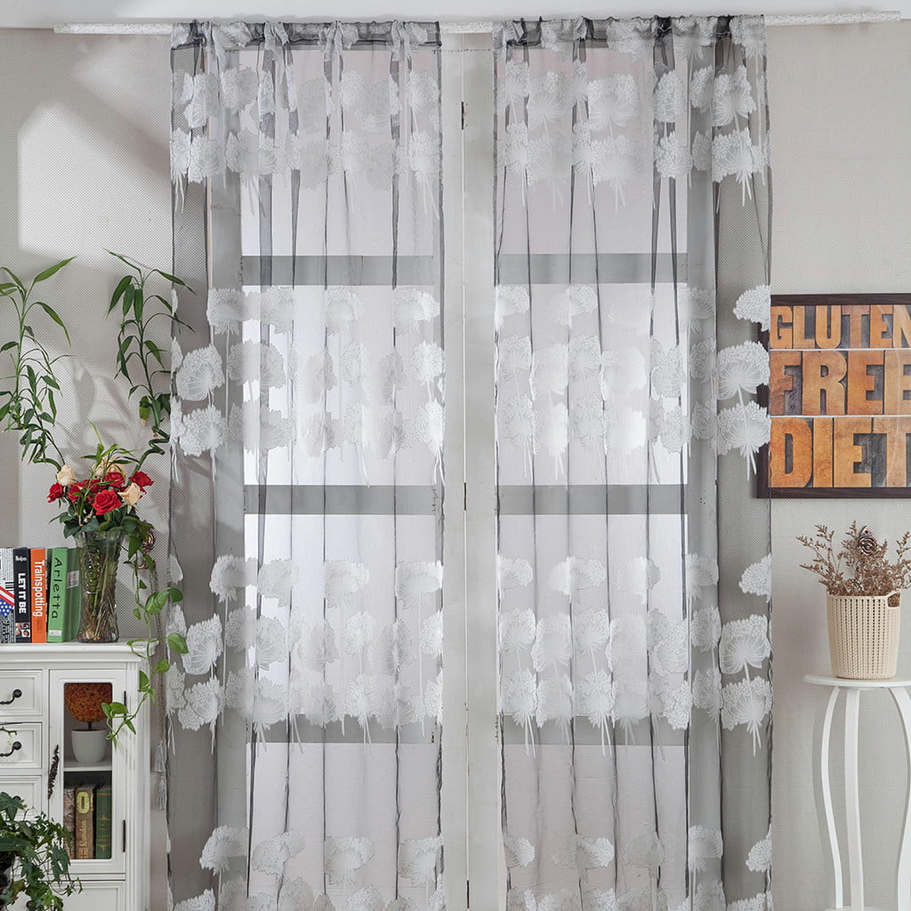 Leaf Tulle Door Window Curtain Drape Panel Sheer Scarf Valances Room Home Decor