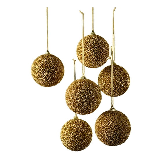 Serene Spaces Living Gold Beaded Ornament Balls, 3.5" Diameter, Pack of 6