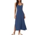 thumbnail image 2 of Vestido de pijama para mujer Inspire Chic con tirantes de espagueti, escote redondo, espalda cruzada, camisón largo en azul oscuro, 2 of 6