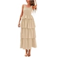 thumbnail image 2 of Ovzne Robes pour Femmes 2025 Robe pour Femme Robe d'Été Sans Manches Midi pour Femmes Col Rond Camisole Smockée Ligne A à Étages Superposée Plage Fluide Longues Robes Robe de Vacances Liquidation, 2 of 6