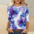thumbnail image 3 of Craaazy Women's Loose Fit Colorful Printing 3/4 Sleeve Pretty Round-neck Tops Gifts, 3 of 5