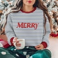 thumbnail image 5 of Maplenight Christmas Sweatshirts for Women Letter Printed Striped Crew Neck Sweatshirt Long Sleeve Regular Fit Casual Pullover Tops, 5 of 7