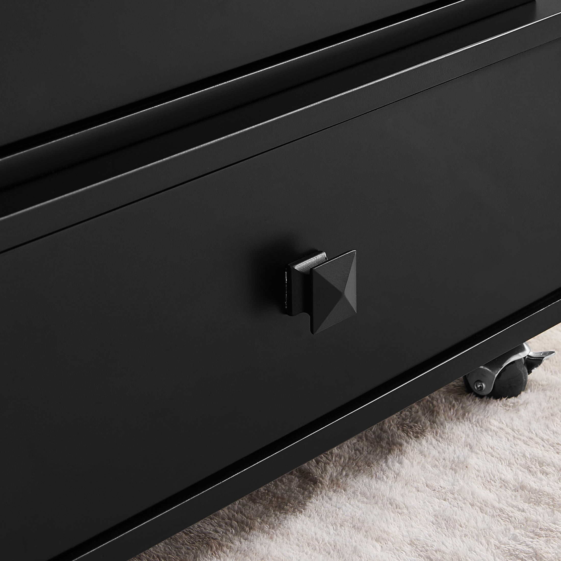 Noble House Arlais Adjustable Height Rolling End Table, High Gloss Lift Top Side Table with Charging Station, Black