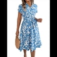 thumbnail image 3 of Vestidos de Verano Fluidos con Cuello en V y Mangas Florales para Mujer 2025 Azul S, 3 of 10