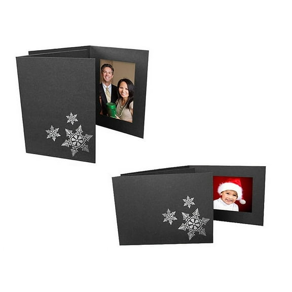 (25 pack) Silver Snowflakes on black cardstock photo folder 4x6 frame - 4x6