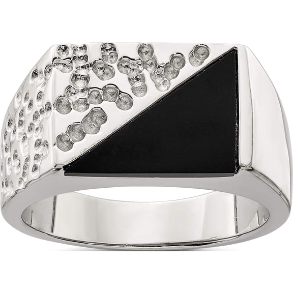Sterling Silver Rhodium-Plated Men's Onyx Ring (Size 10) Made In China qr1275-10