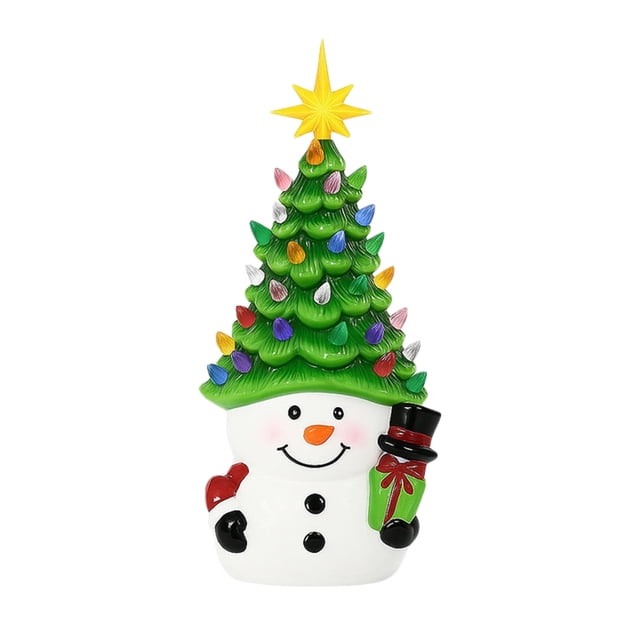 Cheapark 11 Inch Pre-Lit Resin Christmas Tree - Tabletop Decoration with LED Lights, Perfect for Home, Office & Holiday Indoor Displays