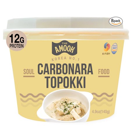 Samjin Amook Tteokbokki Fish Cake & Rice Cakes (Carbonara / 8 Packs / 39oz) - High Protein Creamy Cheesy Korean Food. Instant Healthy Asian Meal. Alternative To Ramen and Noodles.