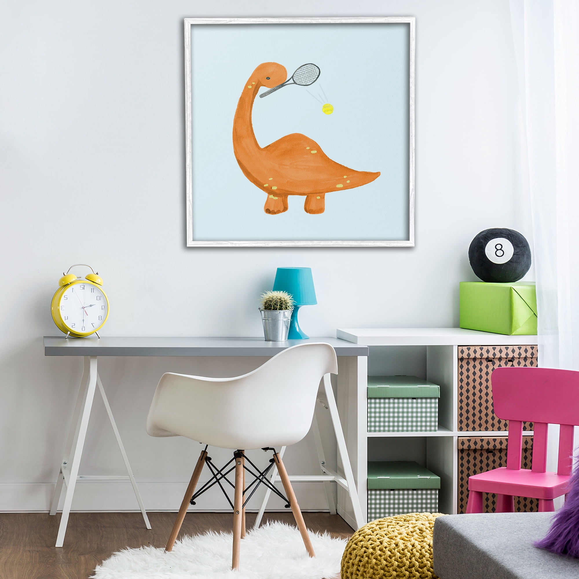 Stupell Industries Baby Dino Playing Tennis White Framed Giclee Art, design by Lucille Price