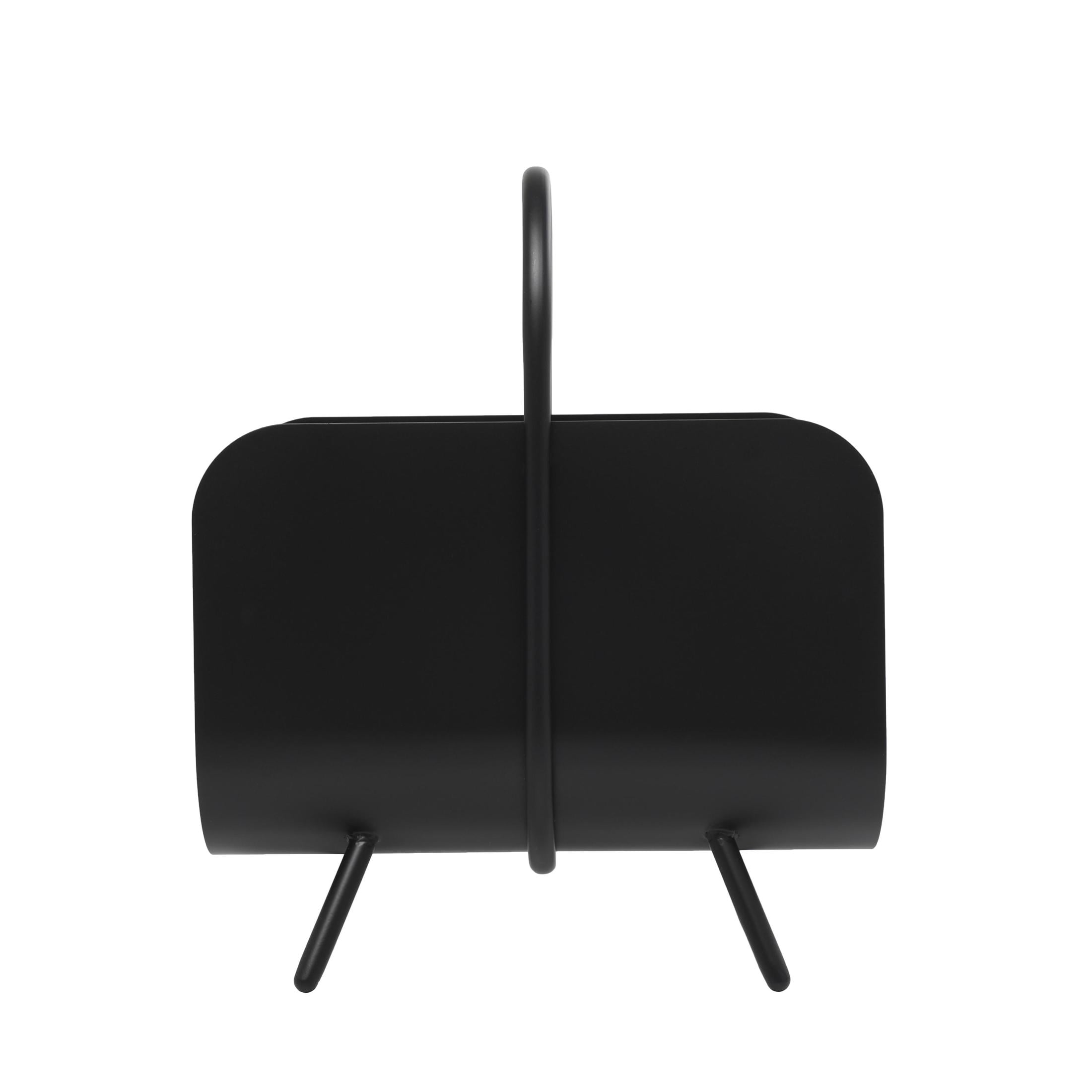 DecMode 20" Black Metal Matte Curved Magazine Holder with Arched Handle and Flared Legs